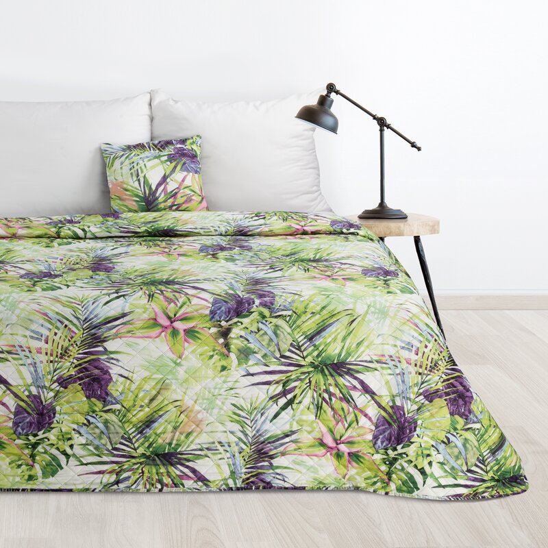 ArtFir Přehoz na postel ROMMY | bílá s listy 200 x 220 cm