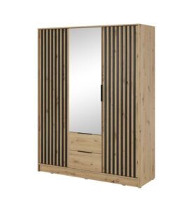ArtPS Šatní skříň KELLY 3D se zrcadlem | dub artisan