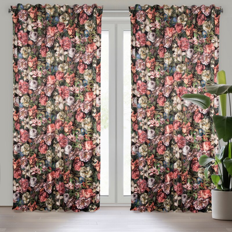 ArtFir Závěs PEONIA P | bordó květiny 140 x 270 cm