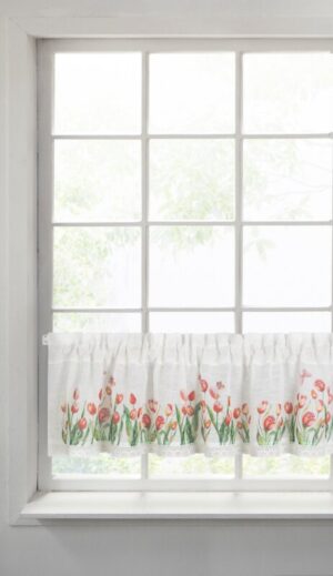 ArtFir Záclona STELLA P | bílá s tulipány 150 x 30 cm