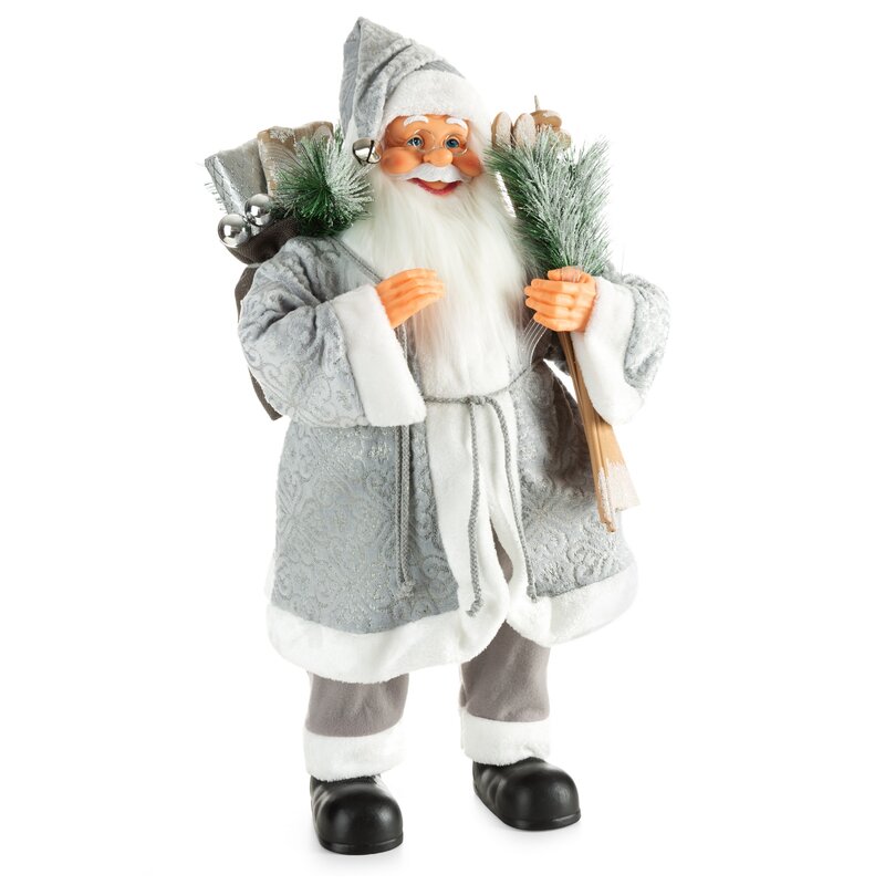 ArtFir Vánoční dekorace SANTA CLAUS 80A | stříbrná/bílá 44 x 26 x 80 cm