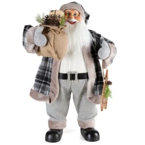 ArtFir Vánoční dekorace SANTA CLAUS 82A | šedá/bílá 44 x 26 x 80 cm