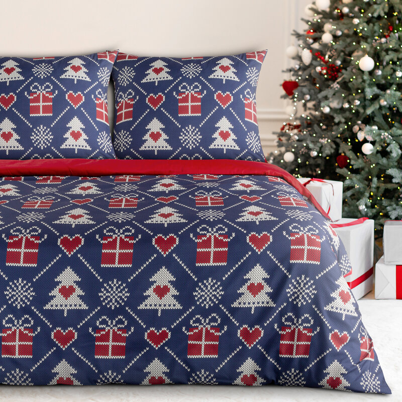 ArtFir Vánoční povlečení na dvoulůžko MERRY | tmavě modrá/červená 160 x 200 cm