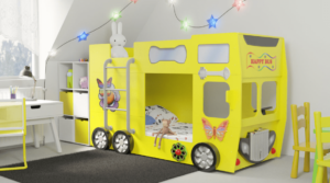 Artplast Dětská patrová postel HAPPY BUS | žlutý 90 x 190 cm