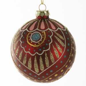 ArtFir Vánoční dekorace KOULE 338 | skleněná červená/zlatá 8 cm
