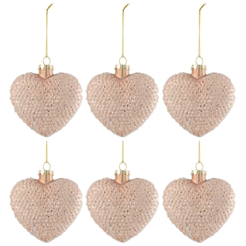 Set šesti růžových skleněných vánočních ozdob J-Line Azon 9