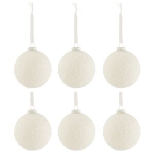 Set šesti bílých skleněných vánočních ozdob J-line Mondria 8 cm