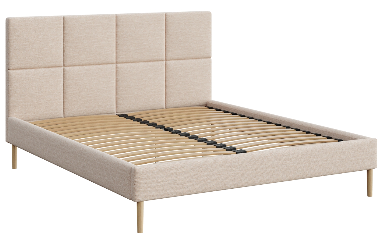 Mesonica Světle béžová čalouněná dvoulůžková postel Alano 180 x 200 cm s prošíváním