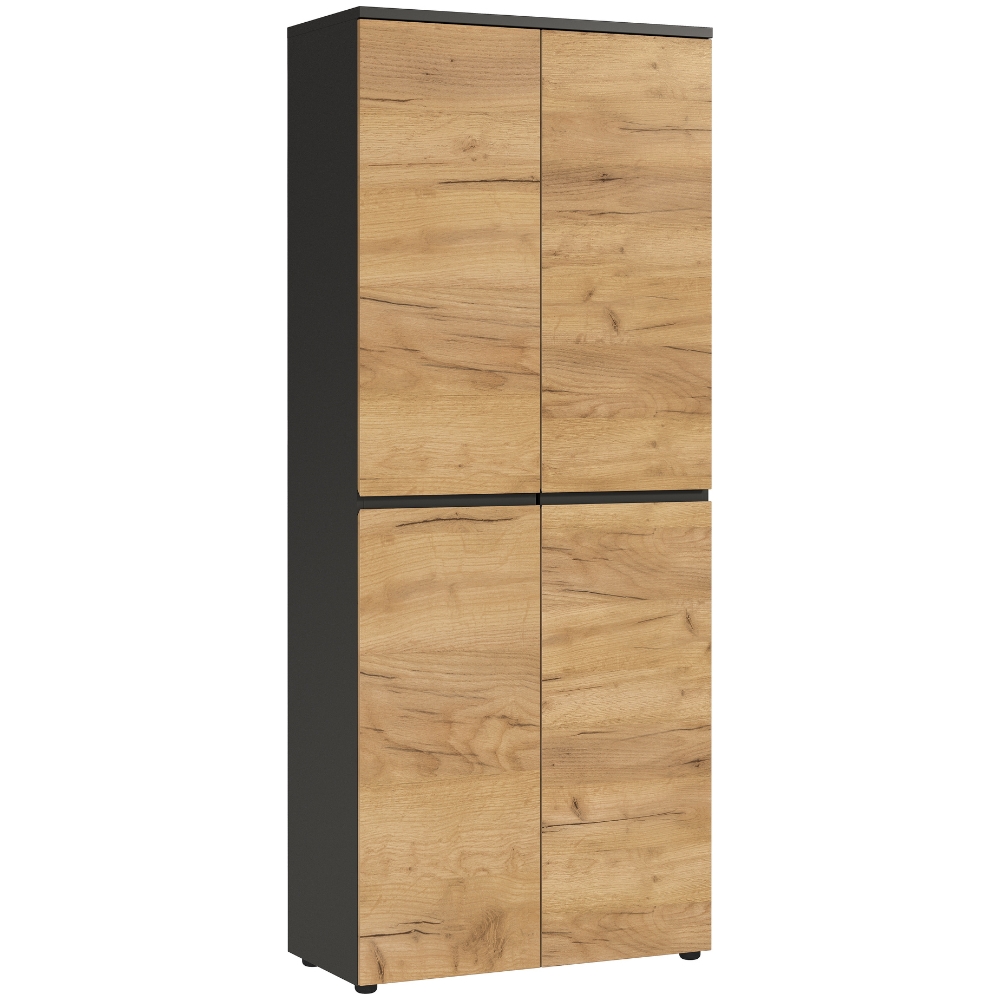 Germania Tmavě šedá kancelářská skříň Lissabon 197 x 80 cm s dubovým dekorem