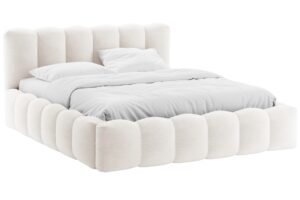 Micadoni Bílá bouclé dvoulůžková postel Lupine 160 x 200 cm s úložným prostorem