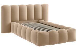 Micadoni Světle hnědá sametová postel Lupine 90 x 200 cm s úložným prostorem